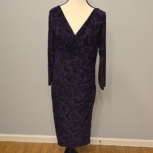 American Living Purple Sheath Dress with V-Neck and 3/4 Sleeves for Cocktail
